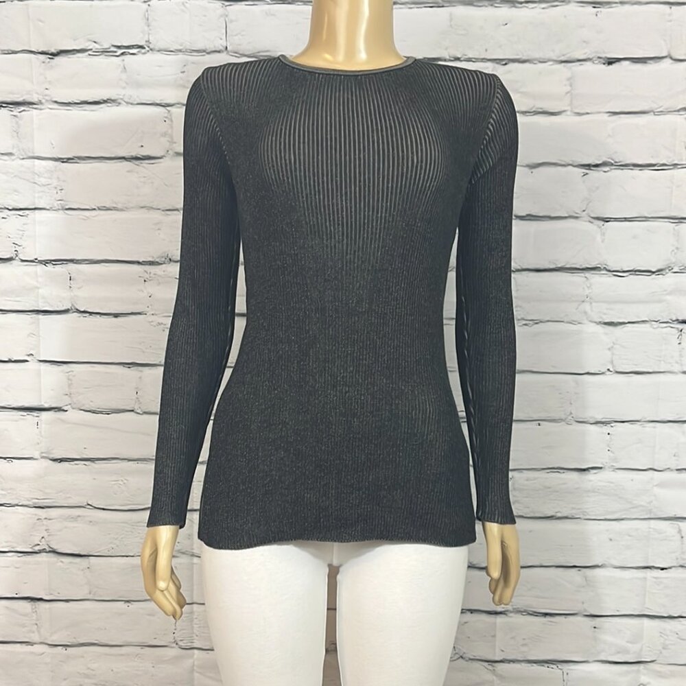 NWT Parkhurst Sweater Womens Black Graphite Crew Neck Stretch Tight Knit